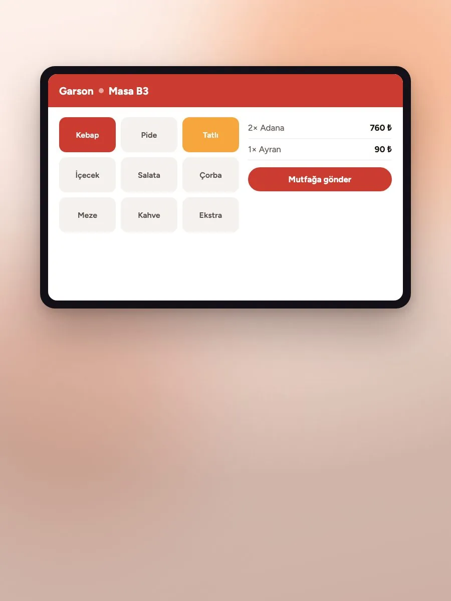 Garson Cep Uygulaması ekranı — eyyo pos